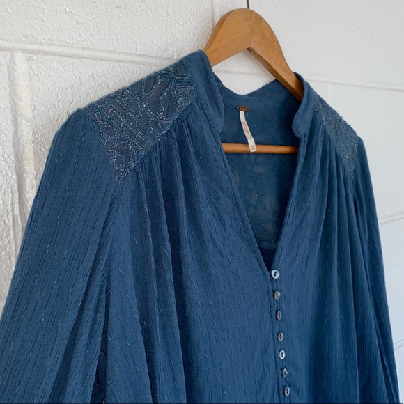 Free People Canyon Rose Blue Peasant Top - Picture 6 of 12